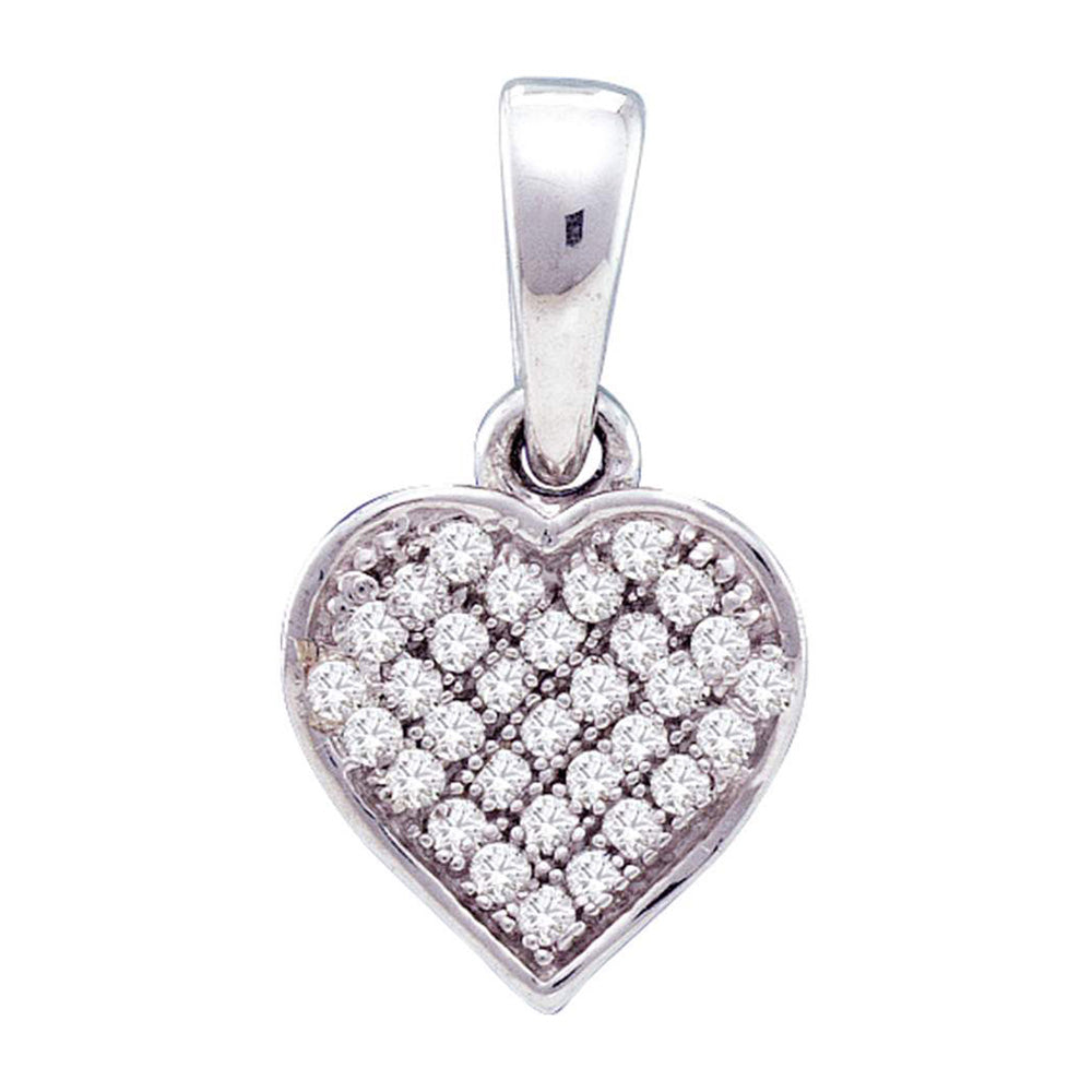 10kt White Gold Womens Round Diamond Small Heart Pendant 1/10 Cttw