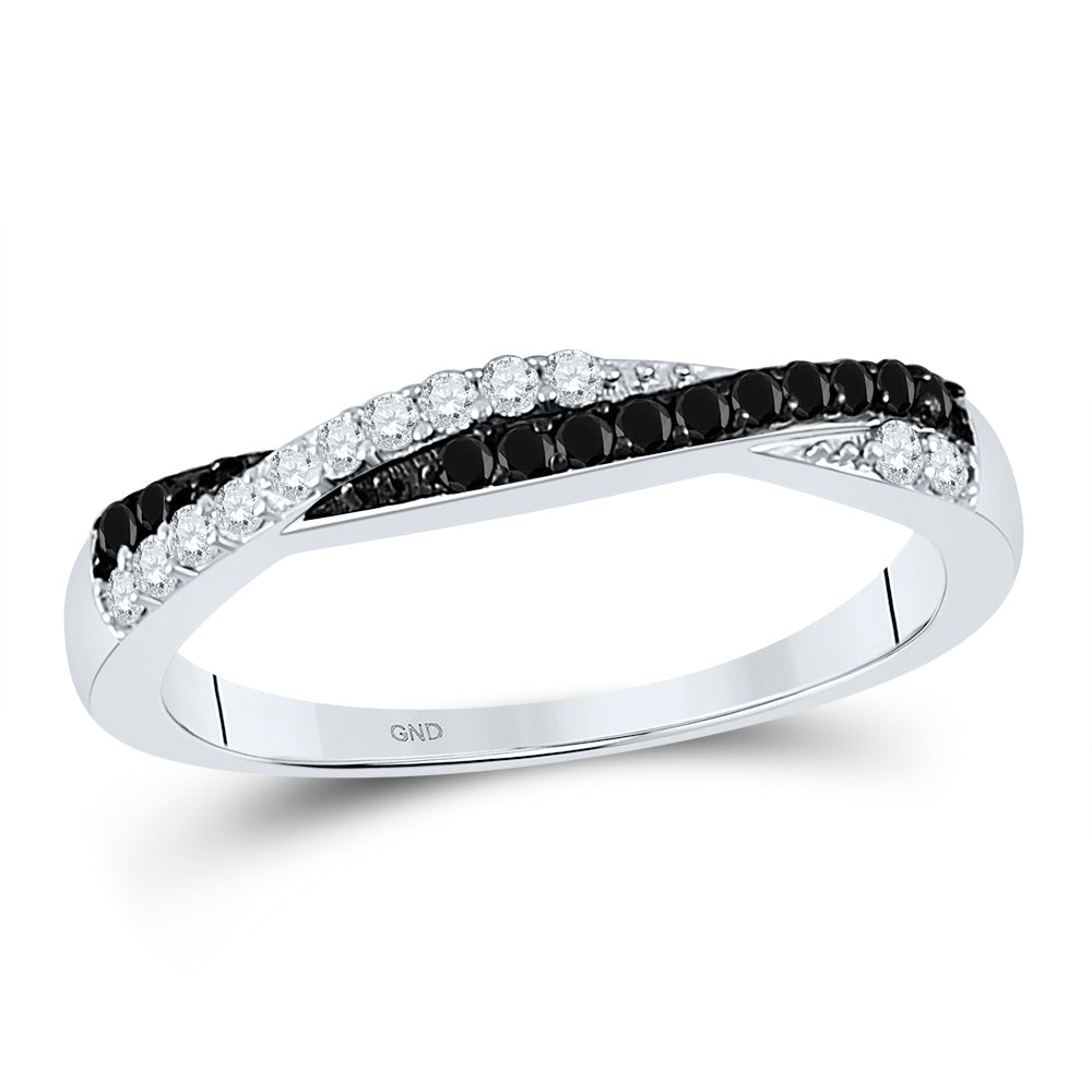 14kt White Gold Womens Round Black Color Enhanced Diamond Slender Twist Band 1/4 Cttw