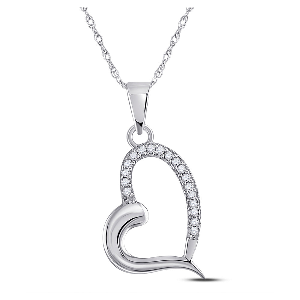 10kt White Gold Womens Round Diamond Heart Pendant 1/20 Cttw