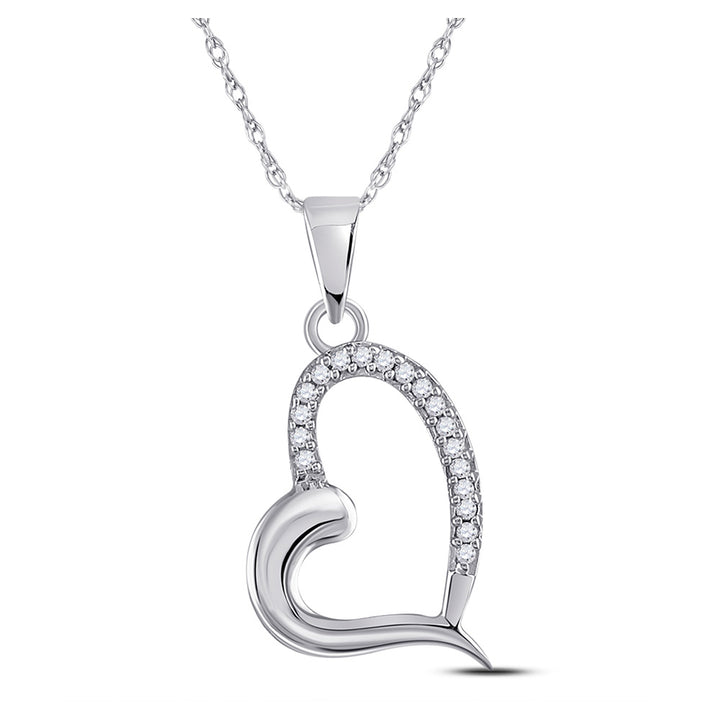 10kt White Gold Womens Round Diamond Heart Pendant 1/20 Cttw