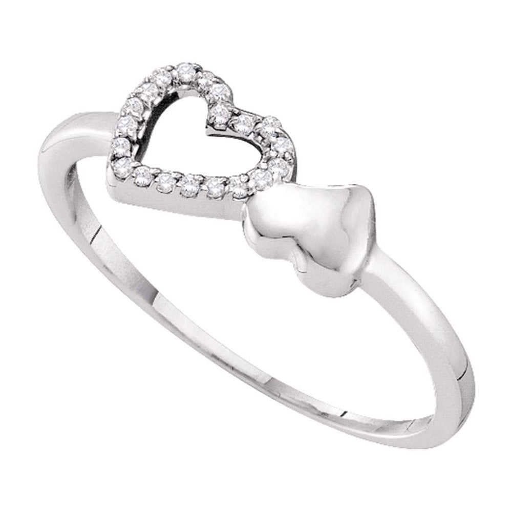 10kt White Gold Womens Round Diamond Slender Double Heart Ring 1/20 Cttw