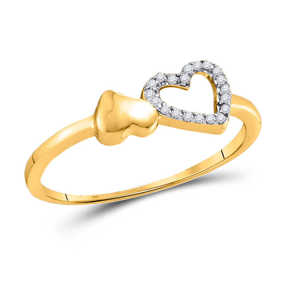 10kt Yellow Gold Womens Round Diamond Sloender Double Heart Ring 1/20 Cttw