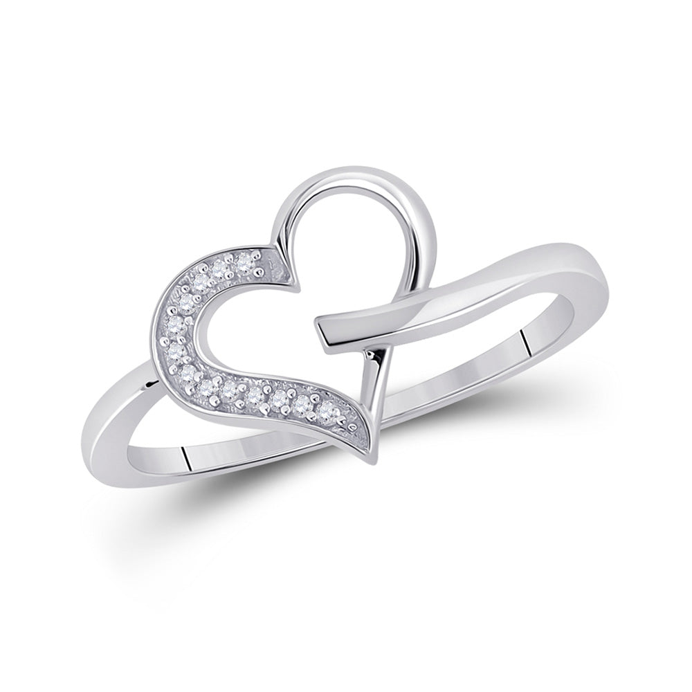 10kt White Gold Womens Round Diamond Heart Outline Ring 1/20 Cttw