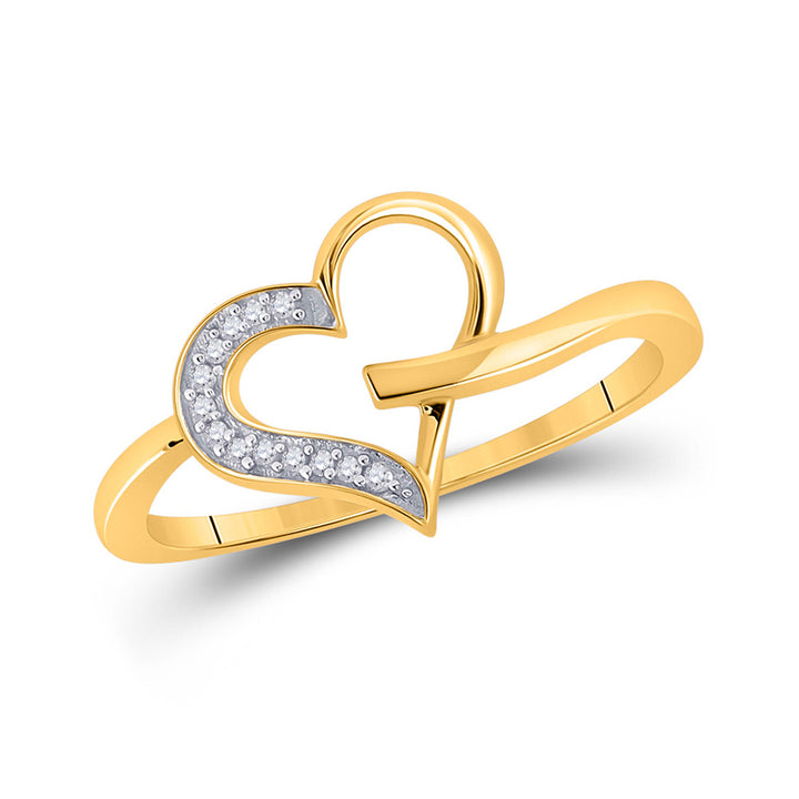 10kt Yellow Gold Womens Round Diamond Heart Ring 1/20 Cttw