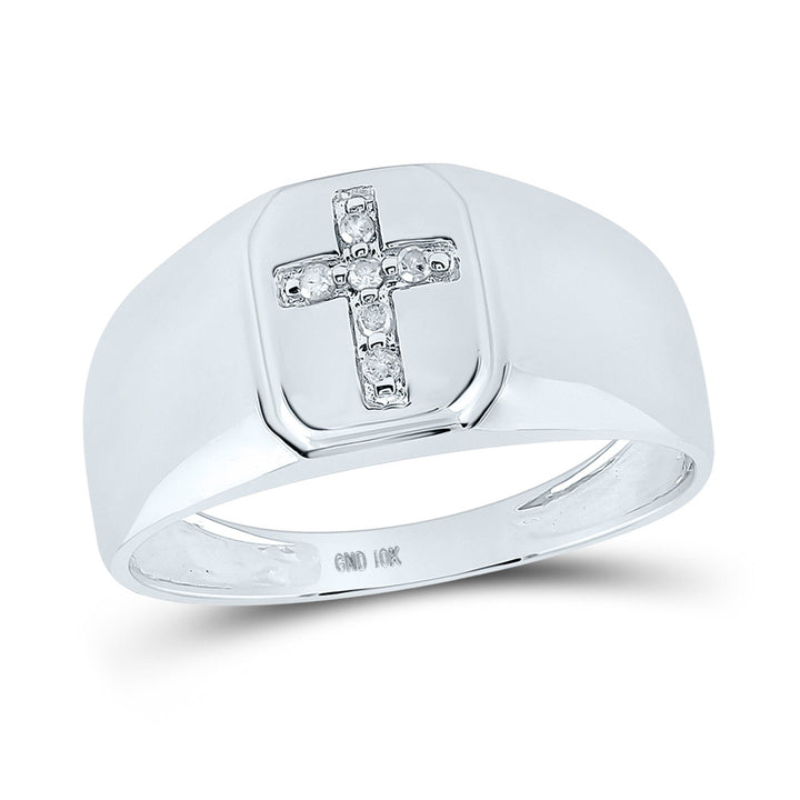 10kt White Gold Mens Round Diamond Cross Band Ring 1/20 Cttw