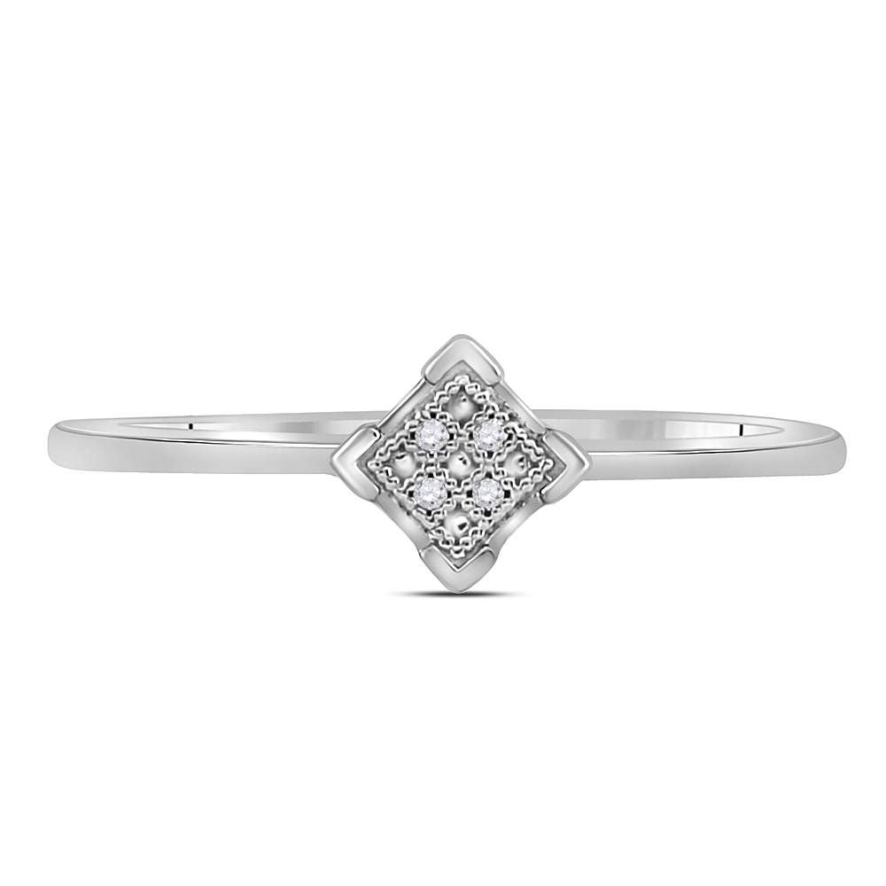 Sterling Silver Womens Round Diamond Simple Square Cluster Ring .01 Cttw