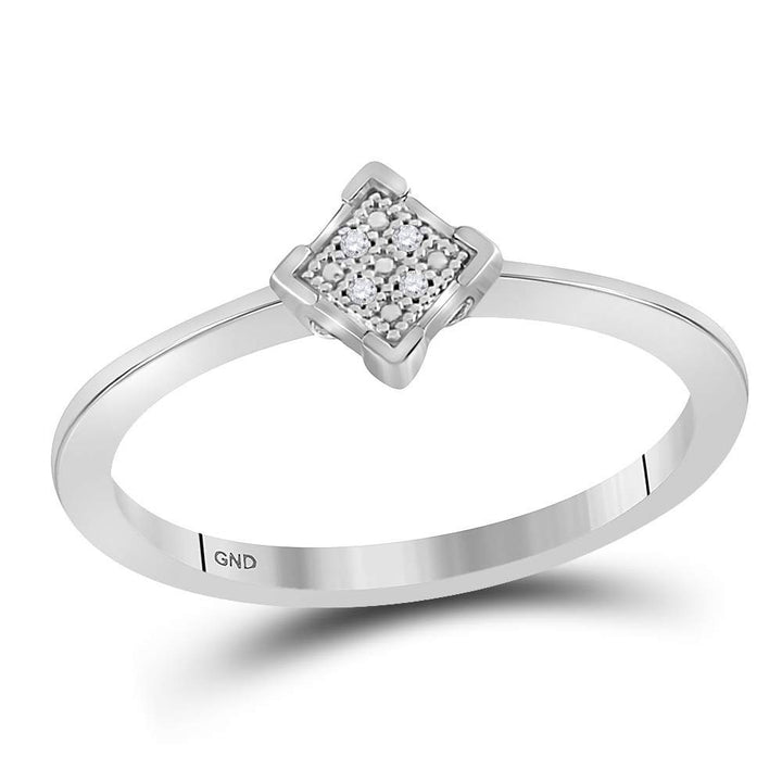 Sterling Silver Womens Round Diamond Simple Square Cluster Ring .01 Cttw