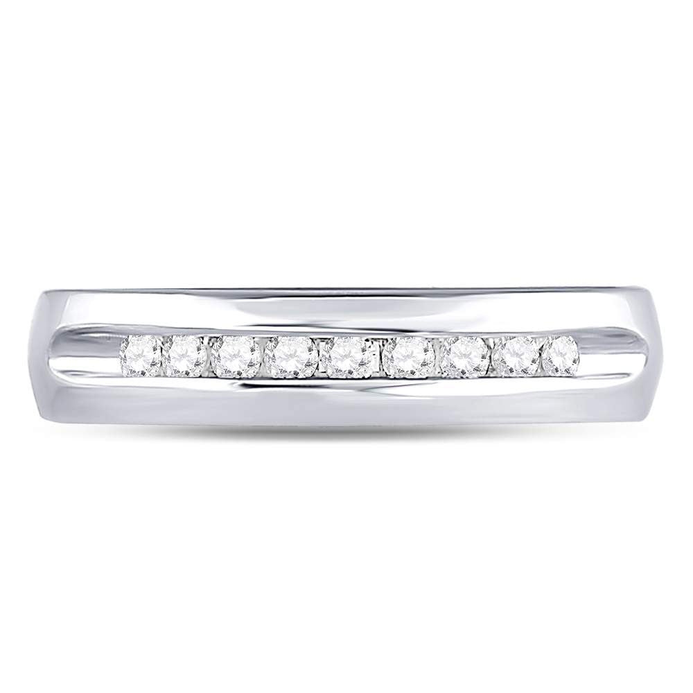 14kt White Gold Mens Machine Set Round Diamond Wedding Channel Band Ring 1/4 Cttw