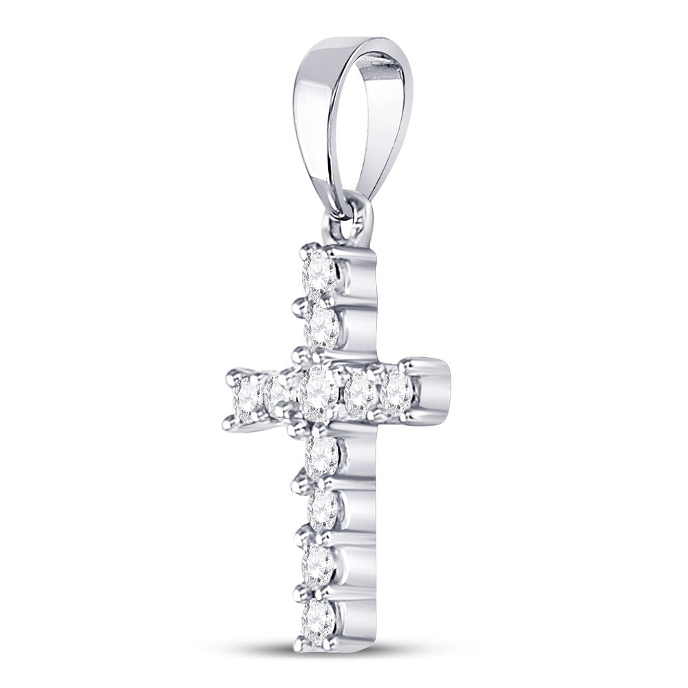 14kt White Gold Womens Round Diamond Cross Pendant 1/10 Cttw