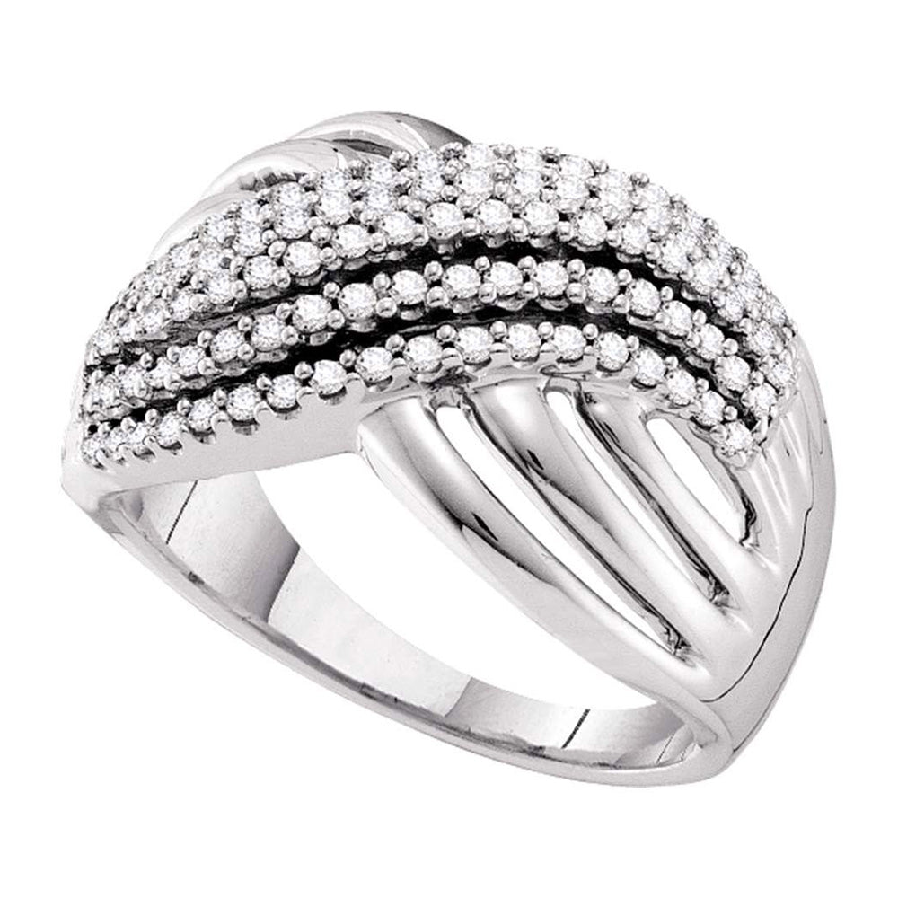 14kt White Gold Womens Round Diamond Crossover Strand Band Ring 1/2 Cttw