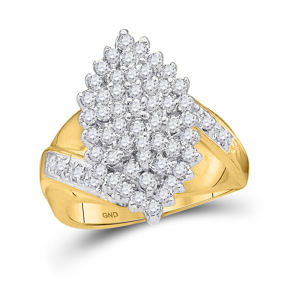 10kt Yellow Gold Womens Round Diamond Marquise-shape Cluster Ring 1 Cttw