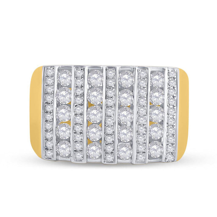 14kt Yellow Gold Mens Round Channel-set Diamond Square Stripe Cluster Ring 1-1/2 Cttw