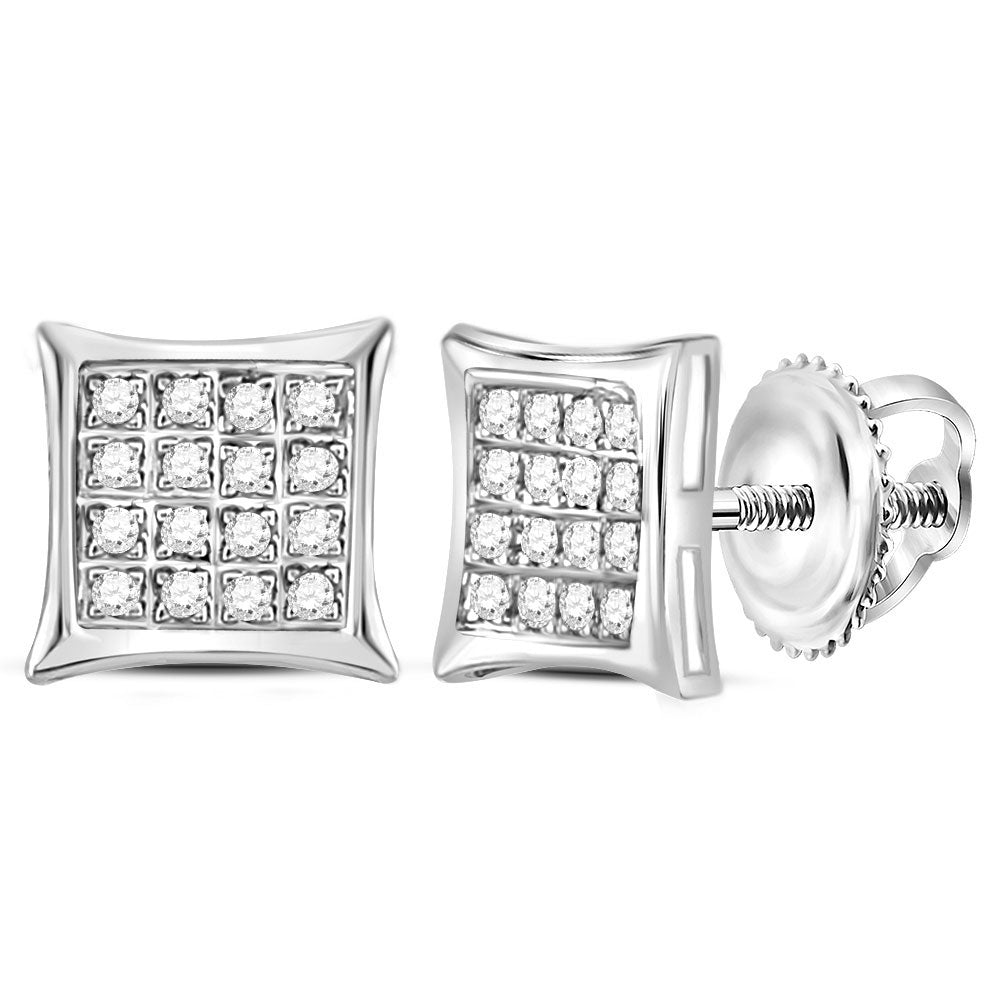 10kt White Gold Womens Round Diamond Square Kite Cluster Stud Earrings 1/10 Cttw