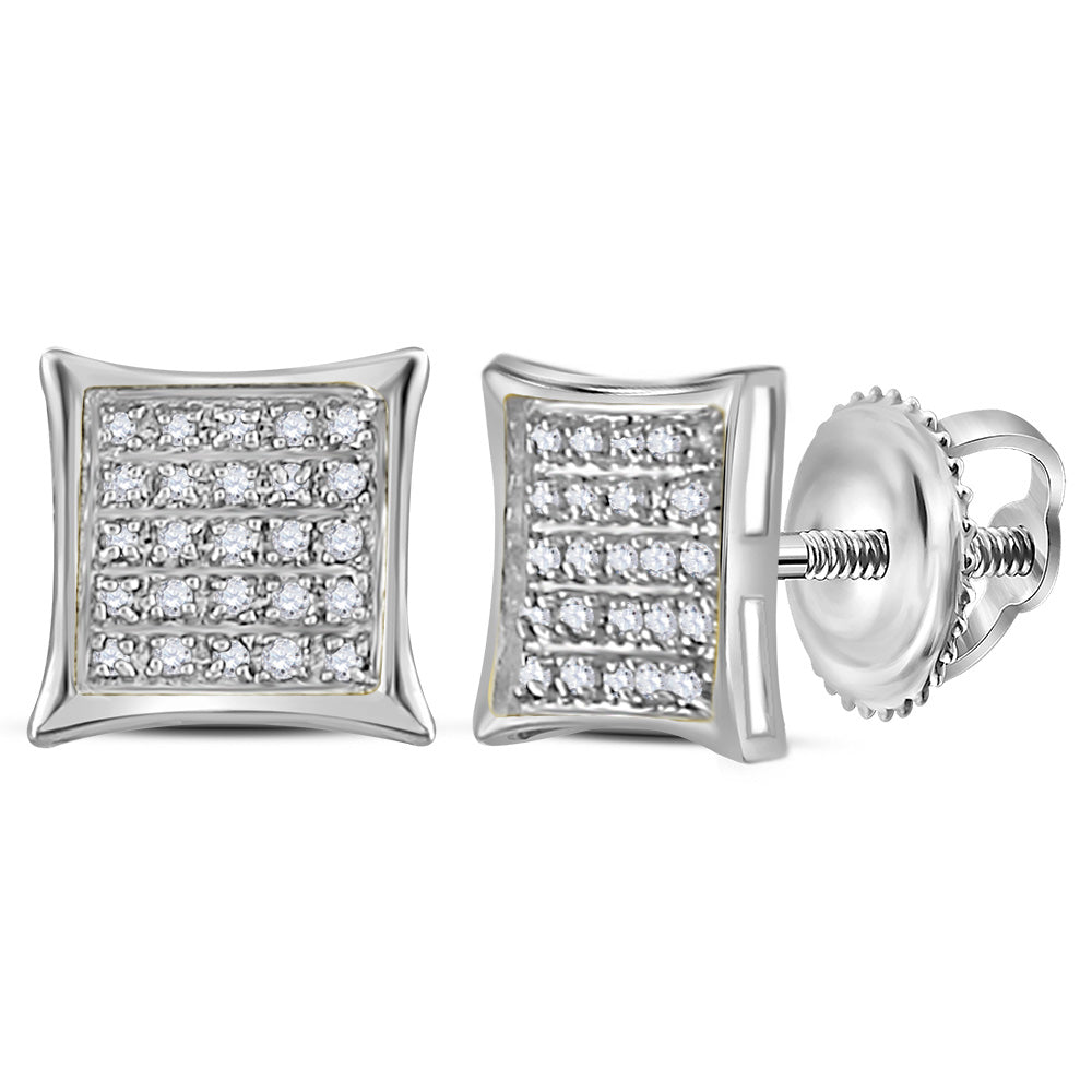 10kt White Gold Womens Round Diamond Square Cluster Earrings 1/6 Cttw