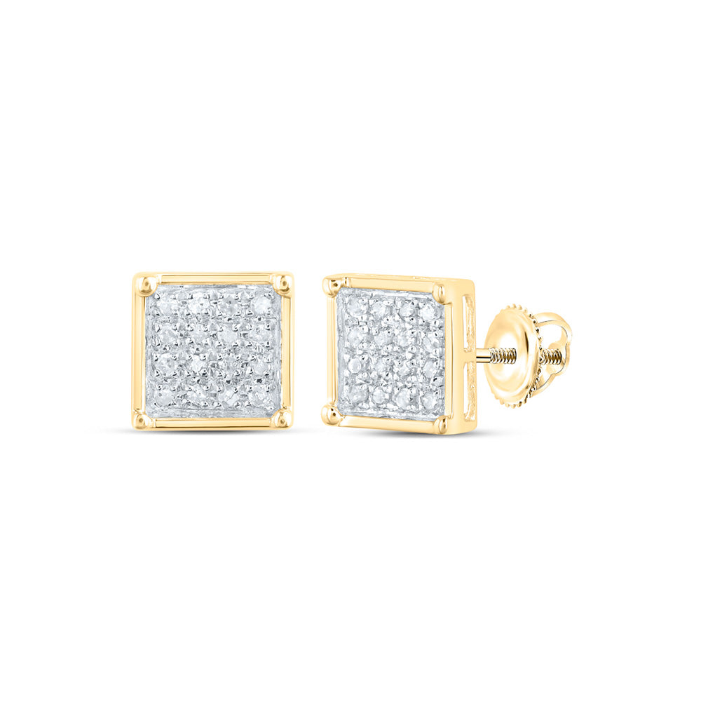 10kt Yellow Gold Womens Round Diamond Square Earrings 1/10 Cttw