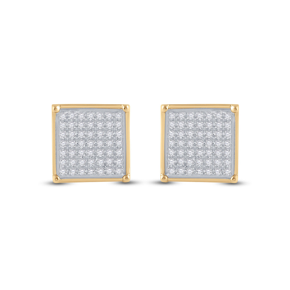 10kt Yellow Gold Womens Round Diamond Square Earrings 1/3 Cttw