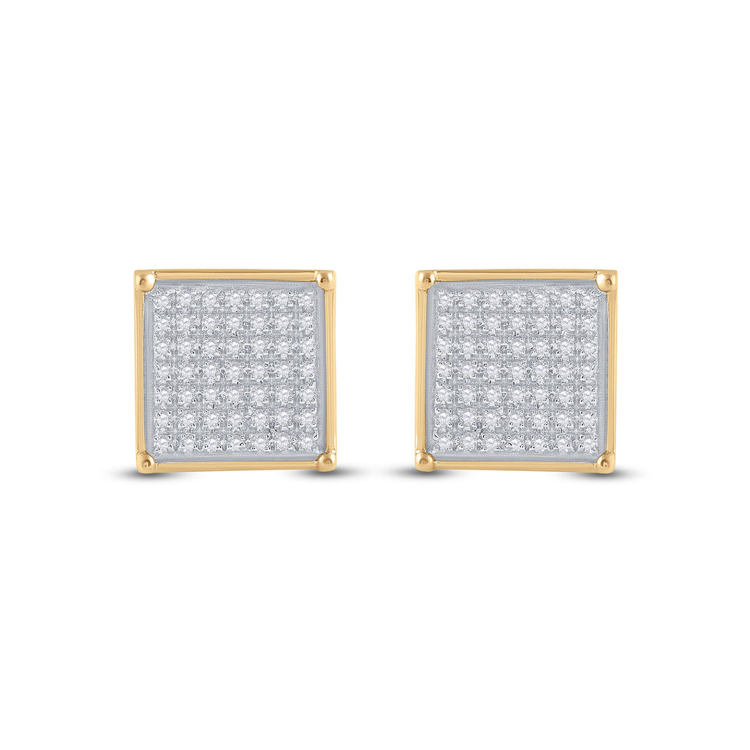 10kt Yellow Gold Womens Round Diamond Square Earrings 1/3 Cttw