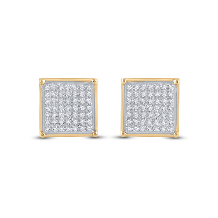 10kt Yellow Gold Womens Round Diamond Square Earrings 1/3 Cttw