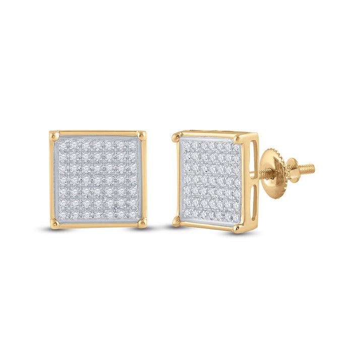 10kt Yellow Gold Womens Round Diamond Square Earrings 1/3 Cttw