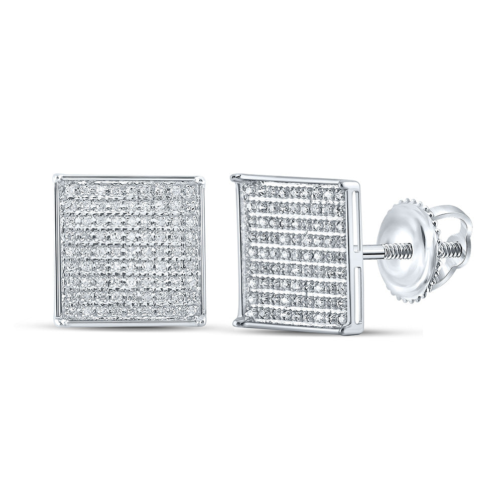 10kt White Gold Womens Round Diamond Square Earrings 1/2 Cttw