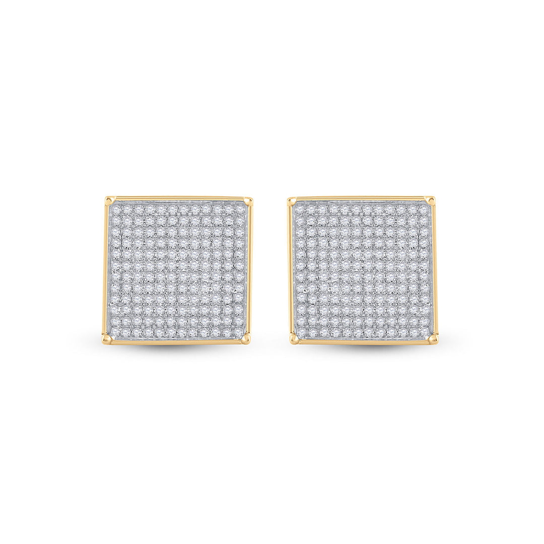 10kt Yellow Gold Womens Round Diamond Square Earrings 7/8 Cttw