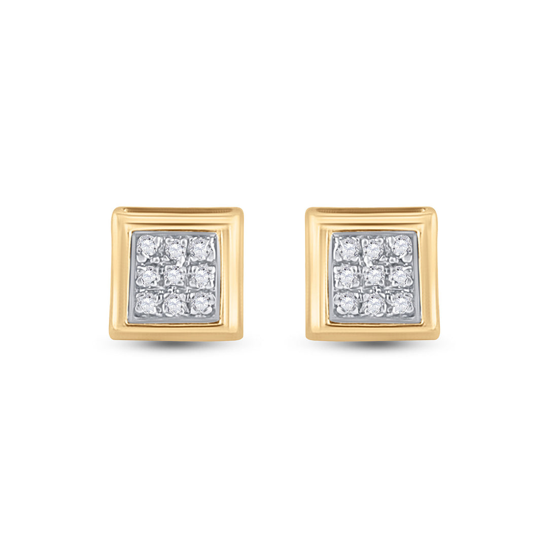 10kt Yellow Gold Womens Round Diamond Square Earrings 1/20 Cttw