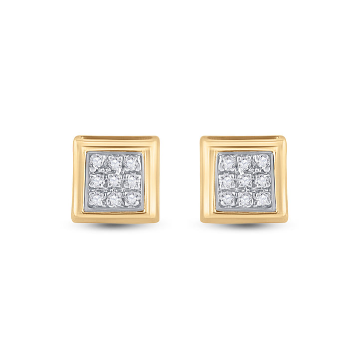 10kt Yellow Gold Womens Round Diamond Square Earrings 1/20 Cttw