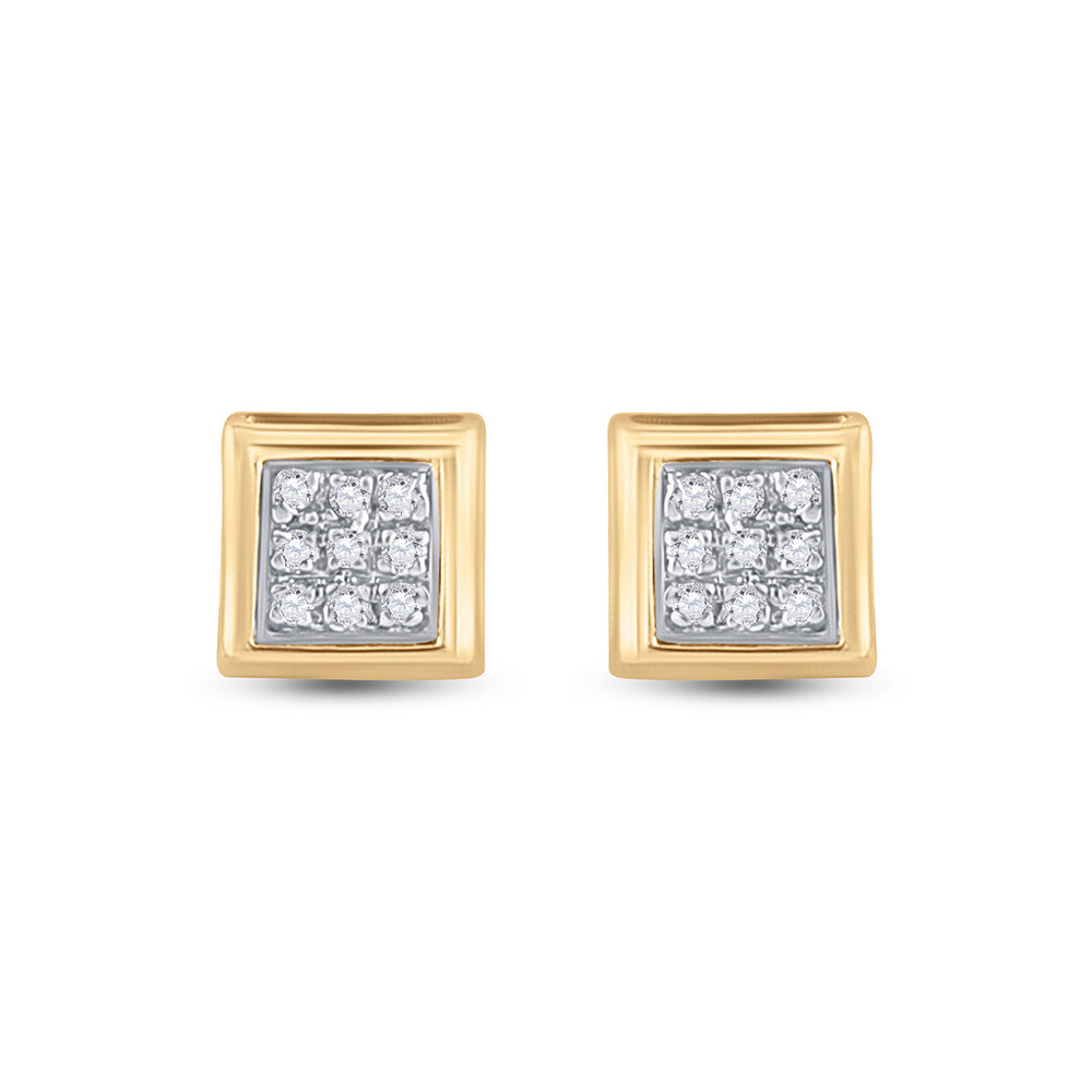 14kt Yellow Gold Womens Round Diamond Square Earrings 1/20 Cttw