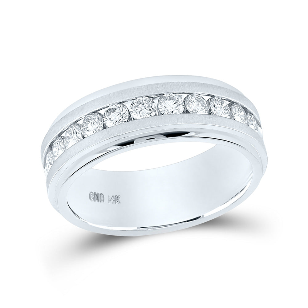 14kt White Gold Mens Machine Set Round Diamond Wedding Band Ring 1 Cttw