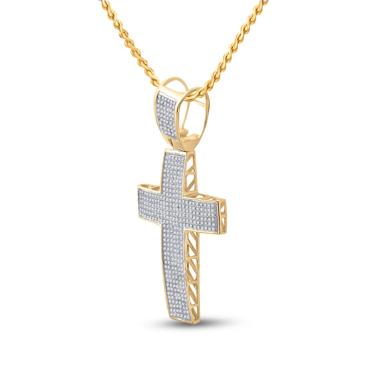 10kt Yellow Gold Mens Round Diamond Cross Charm Pendant 1 Cttw