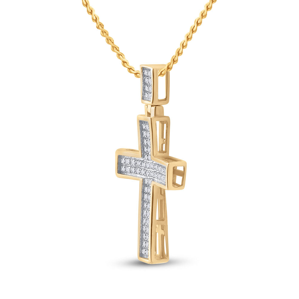 10kt Yellow Gold Womens Round Diamond Cross Pendant 1/6 Cttw