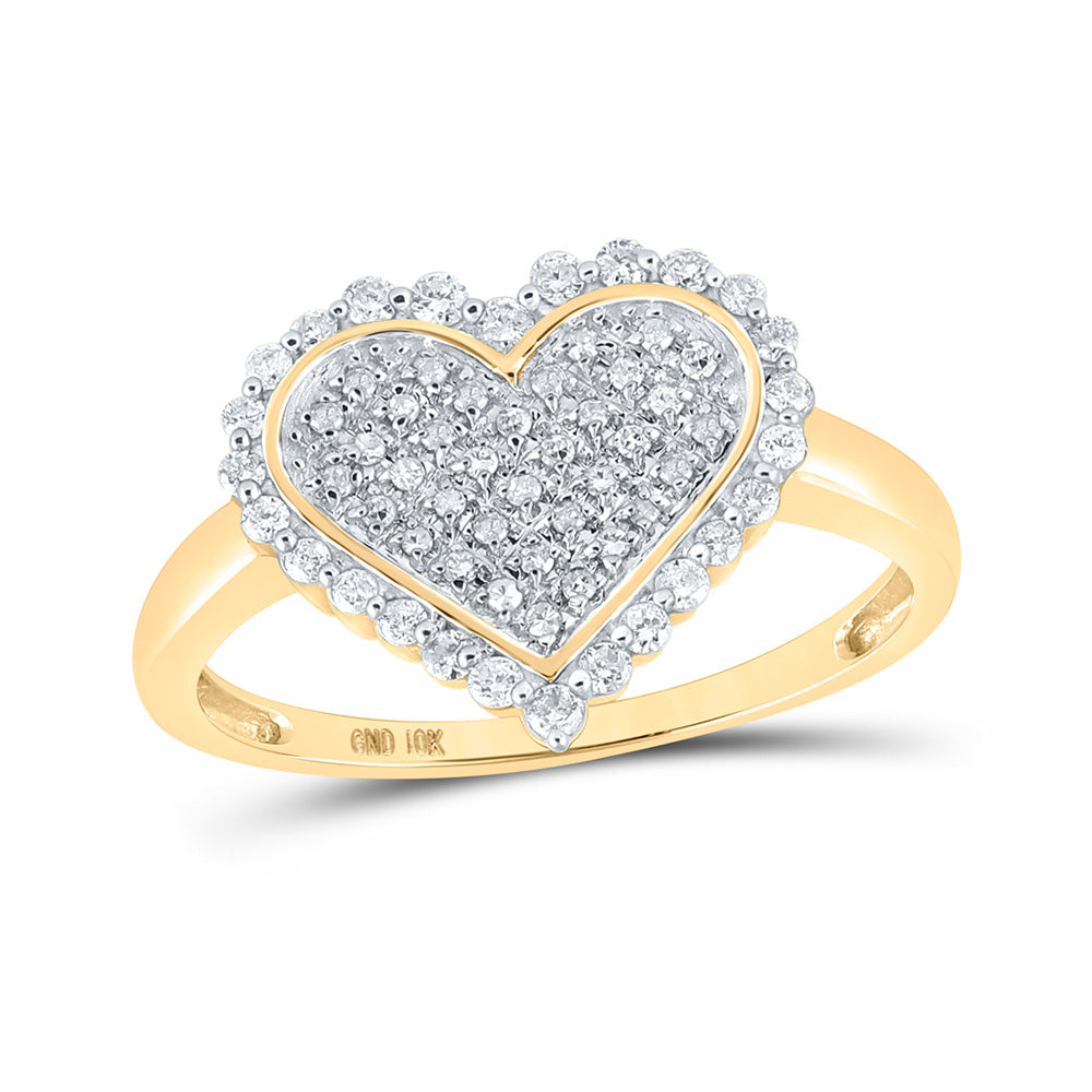 10kt Yellow Gold Womens Round Diamond Heart Ring 1/4 Cttw