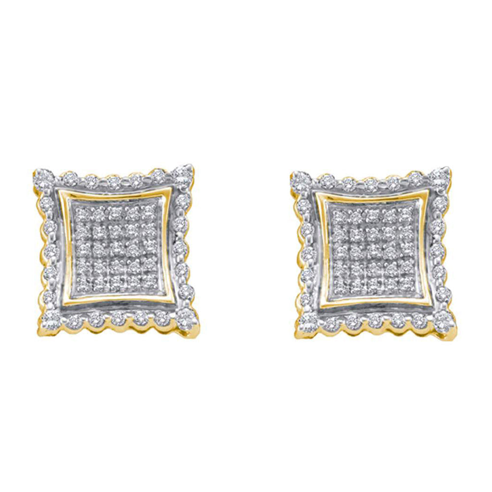 10kt Yellow Gold Mens Round Diamond Square Earrings 1/2 Cttw