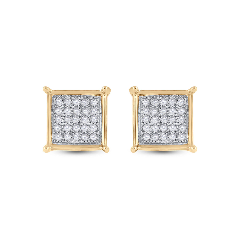 10kt Yellow Gold Womens Round Diamond Square Earrings 1/6 Cttw