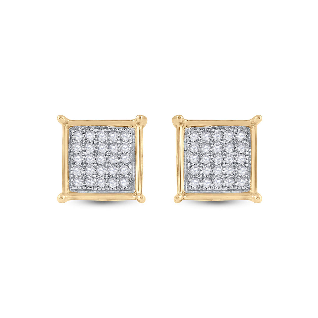 10kt Yellow Gold Womens Round Diamond Square Earrings 1/6 Cttw