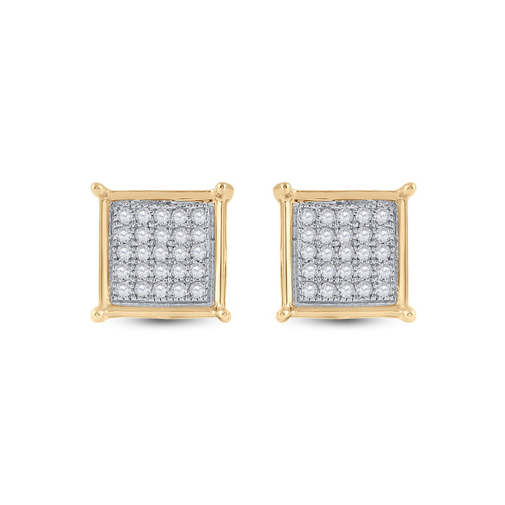 10kt Yellow Gold Womens Round Diamond Square Earrings 1/6 Cttw