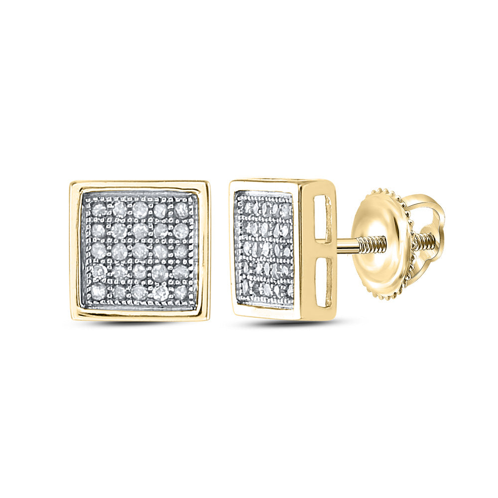 10kt Yellow Gold Womens Round Diamond Square Earrings 1/6 Cttw