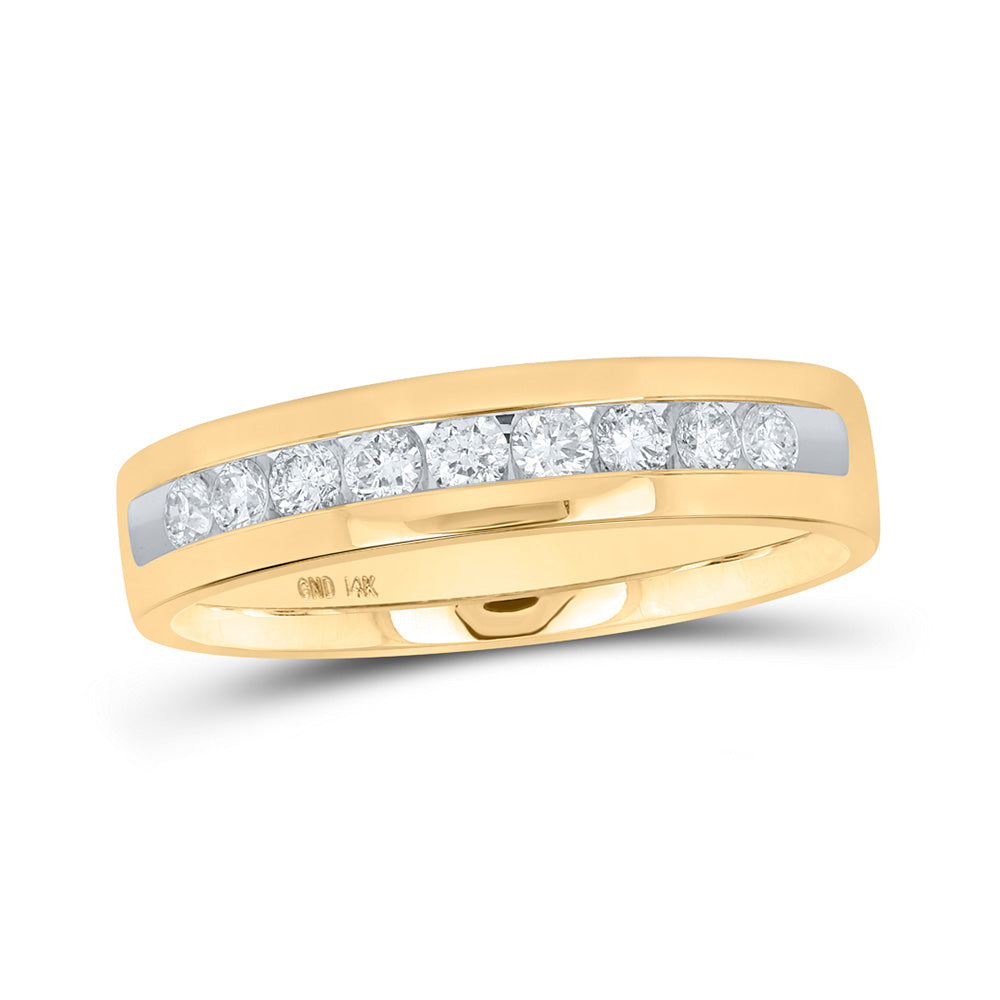 14kt Yellow Gold Mens Round Diamond Single Row Channel-set Wedding Band Ring 1/2 Cttw