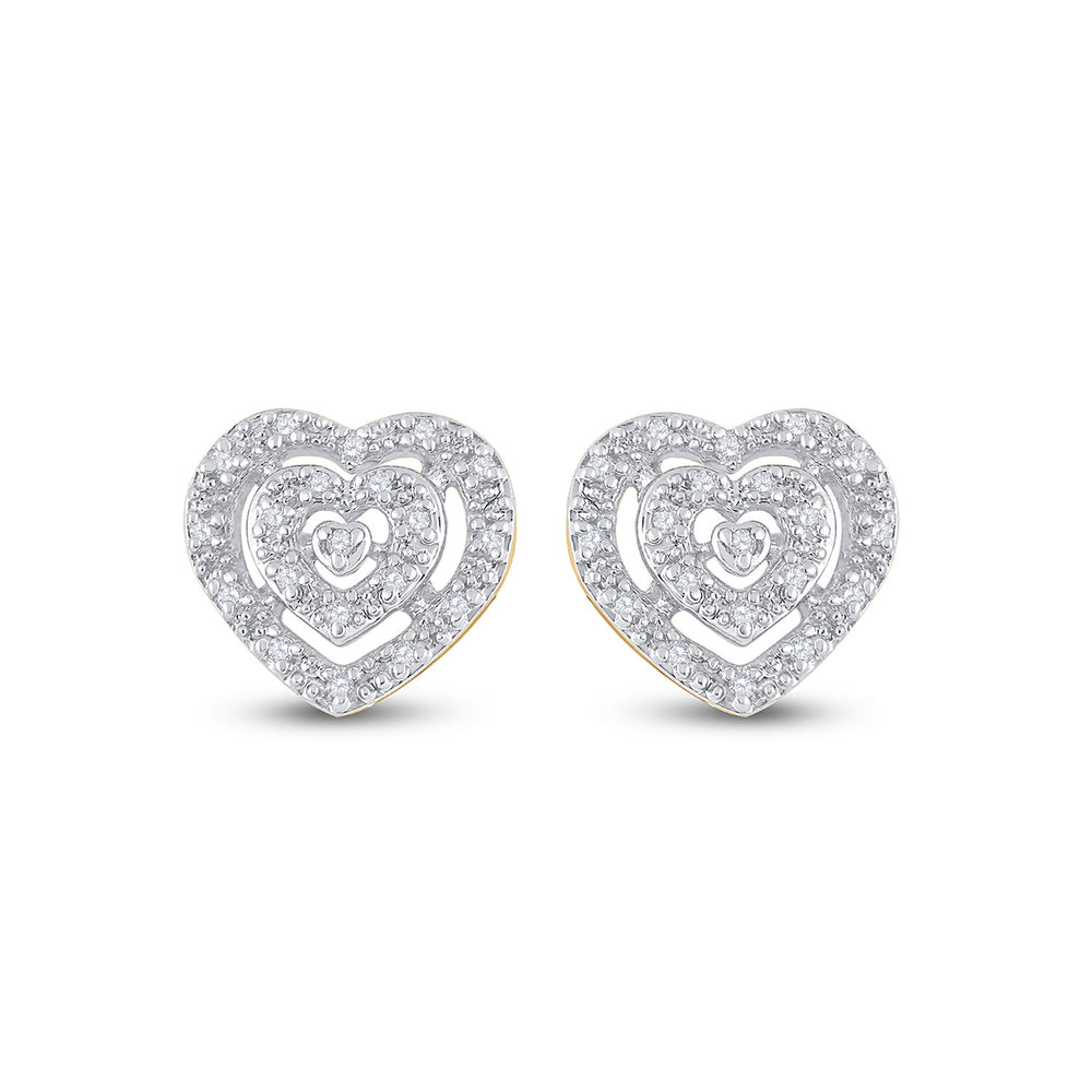 10kt Yellow Gold Womens Round Diamond Heart Earrings 1/12 Cttw