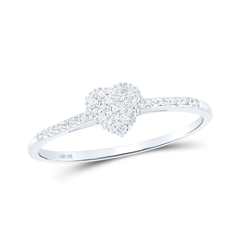 10kt White Gold Womens Round Diamond Slender Heart Ring 1/20 Cttw