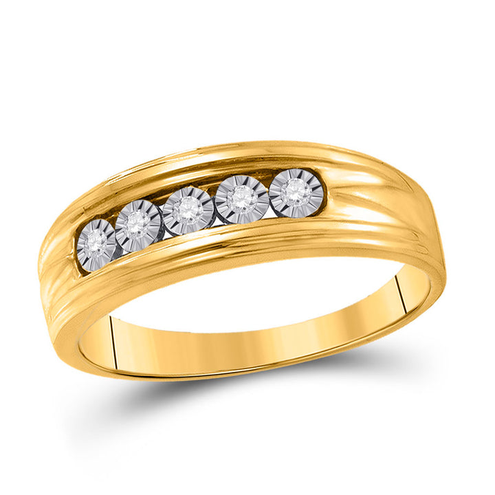 10kt Yellow Gold Mens Round Diamond Wedding 5-Stone Band Ring 1/10 Cttw