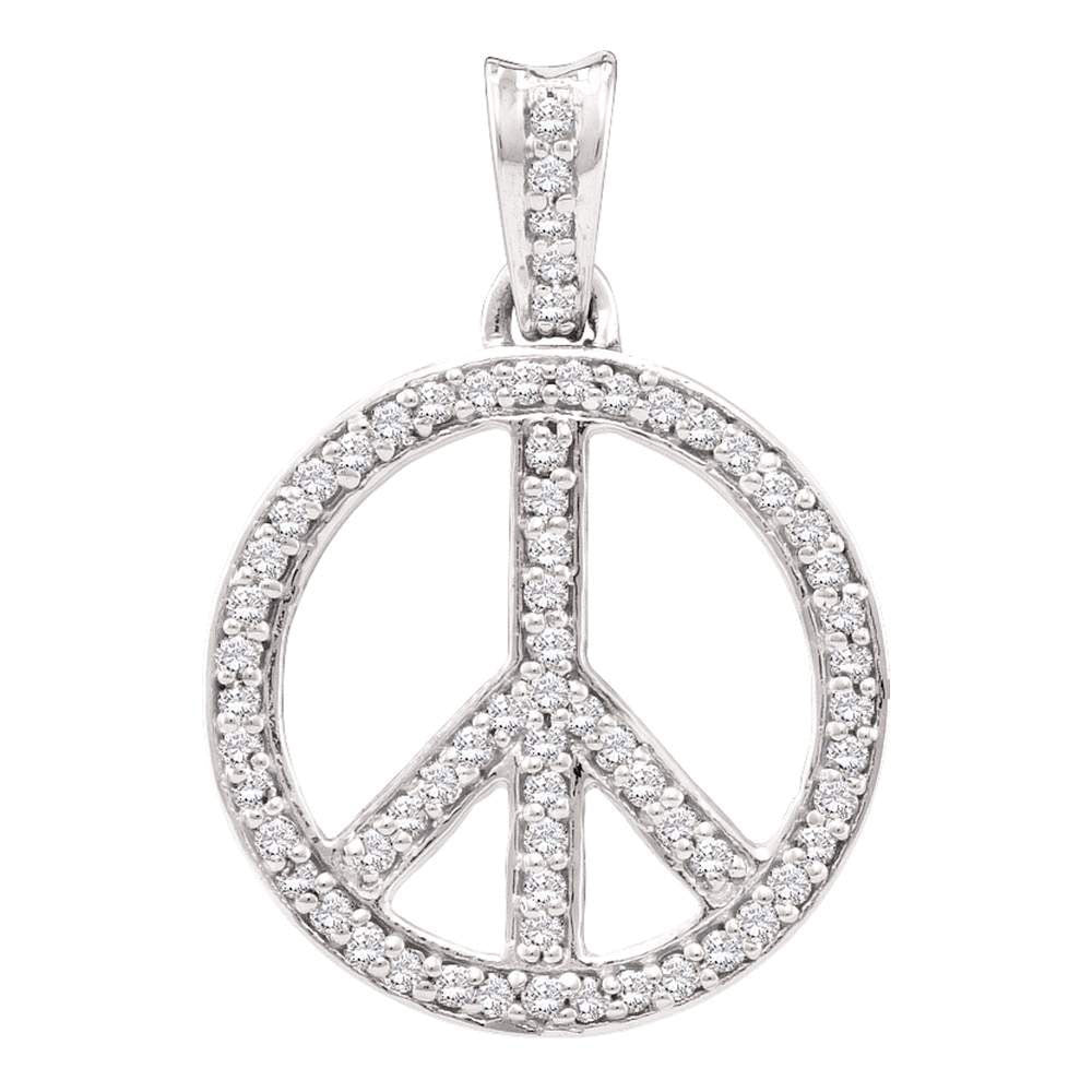 10kt White Gold Womens Round Diamond Peace Sign Circle Pendant 1/4 Cttw