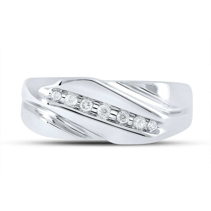 10kt White Gold Mens Round Diamond Wedding Band Ring 1/8 Cttw