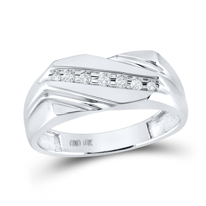 10kt White Gold Mens Round Diamond Wedding Band Ring 1/8 Cttw