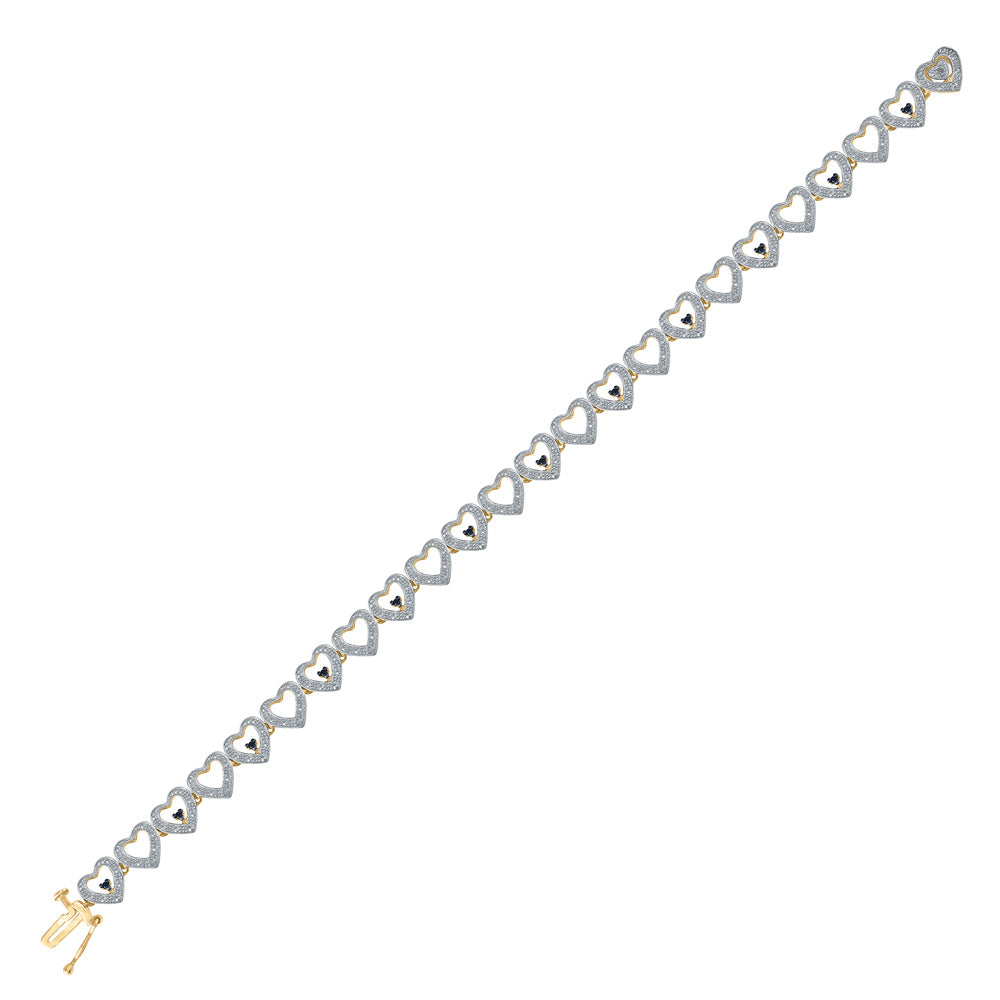 Yellow-tone Sterling Silver Black Color Enhanced Diamond Heart Link Bracelet 1/5 Cttw