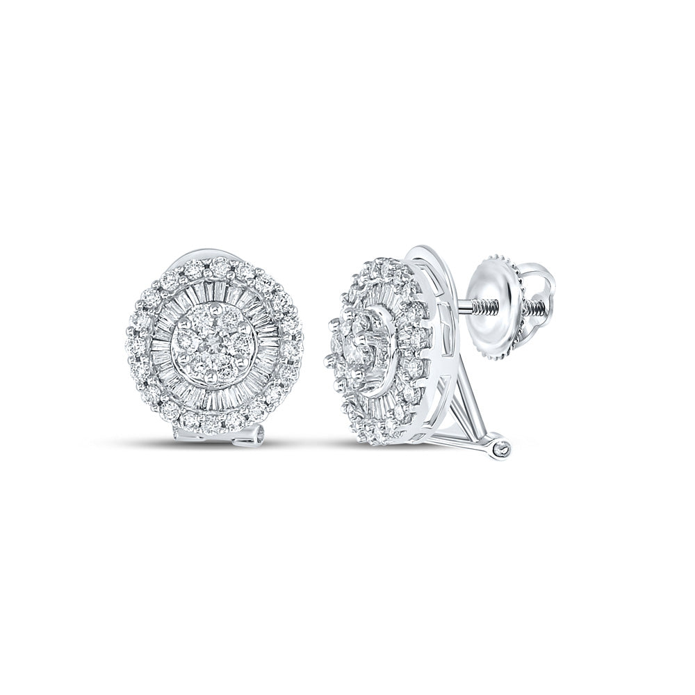14kt White Gold Womens Round Diamond Cluster French-clip Earrings 1 Cttw