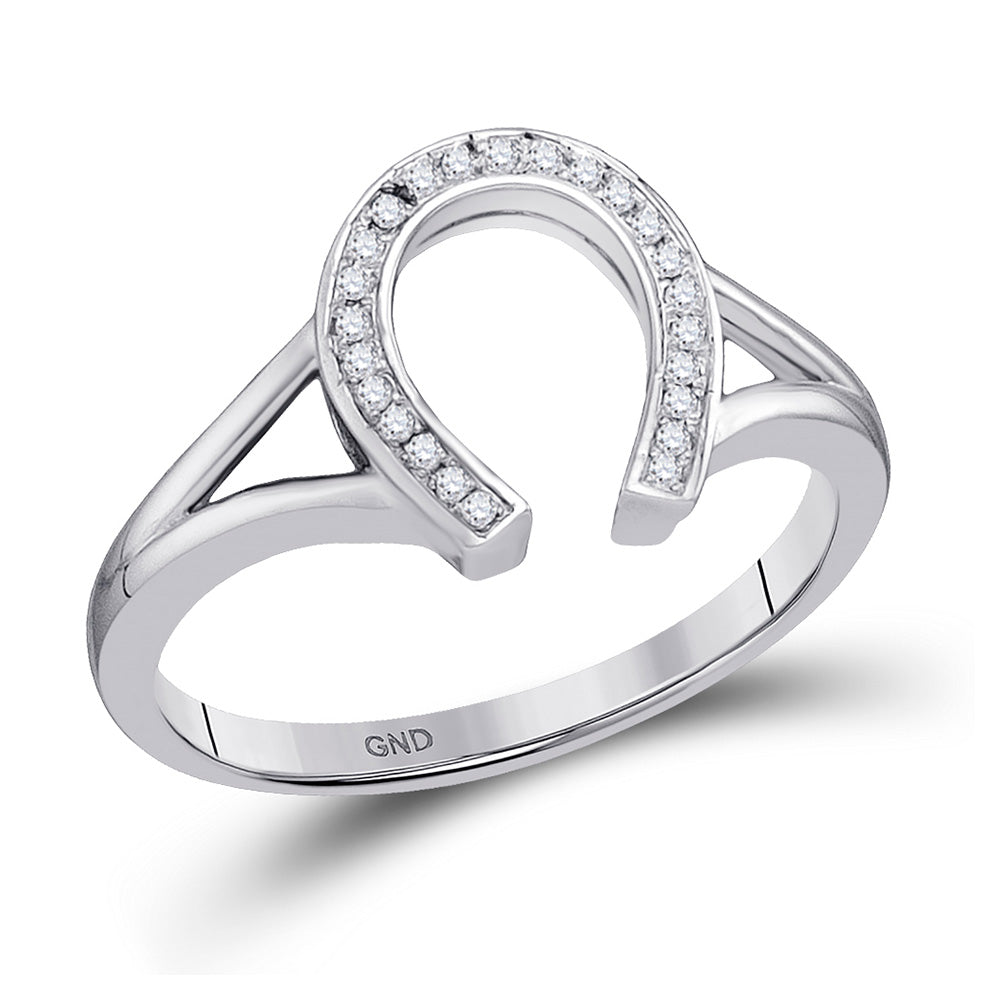 10kt White Gold Womens Round Diamond Lucky Horseshoe Ring 1/20 Cttw