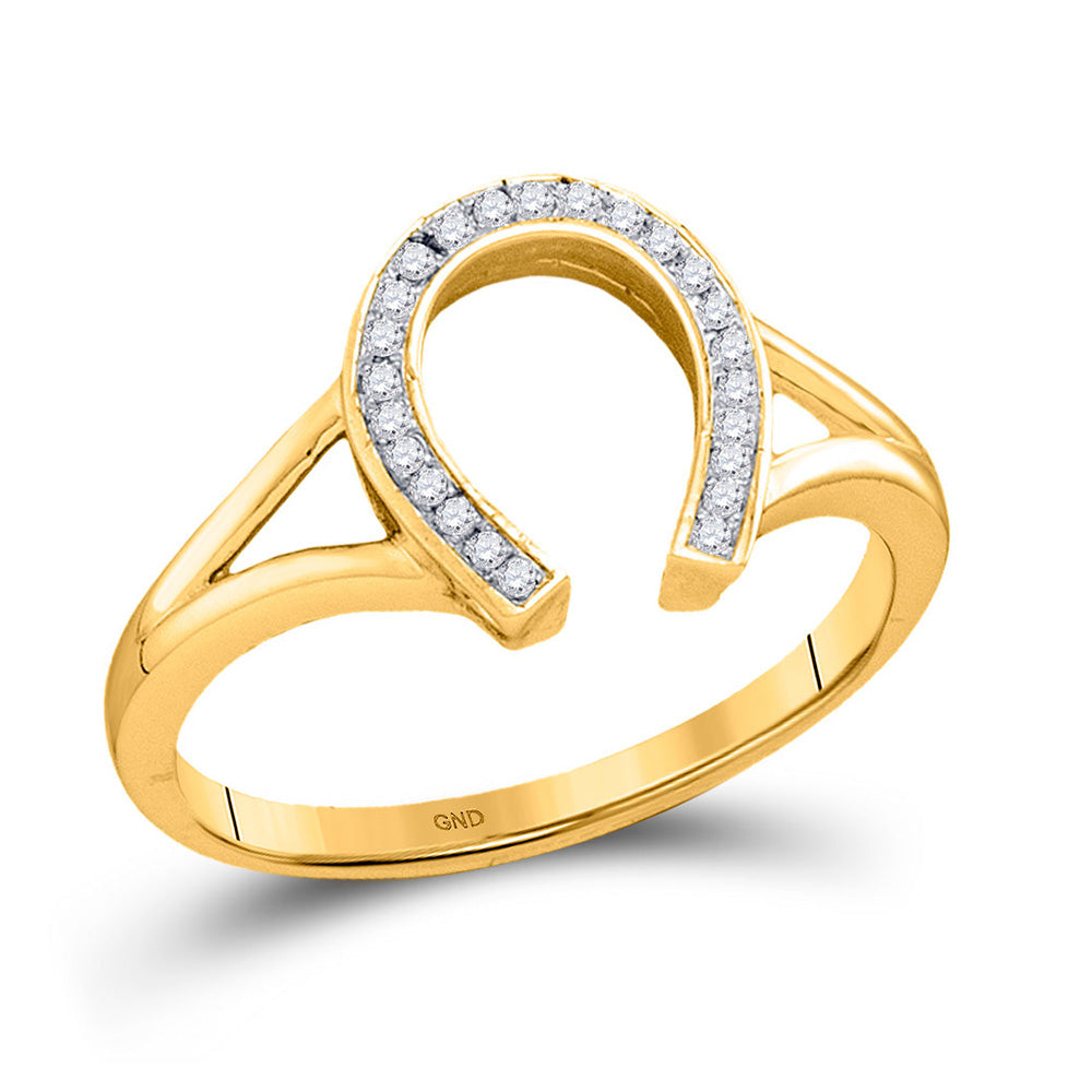 10kt Yellow Gold Womens Round Diamond Horseshoe Lucky Ring 1/20 Cttw