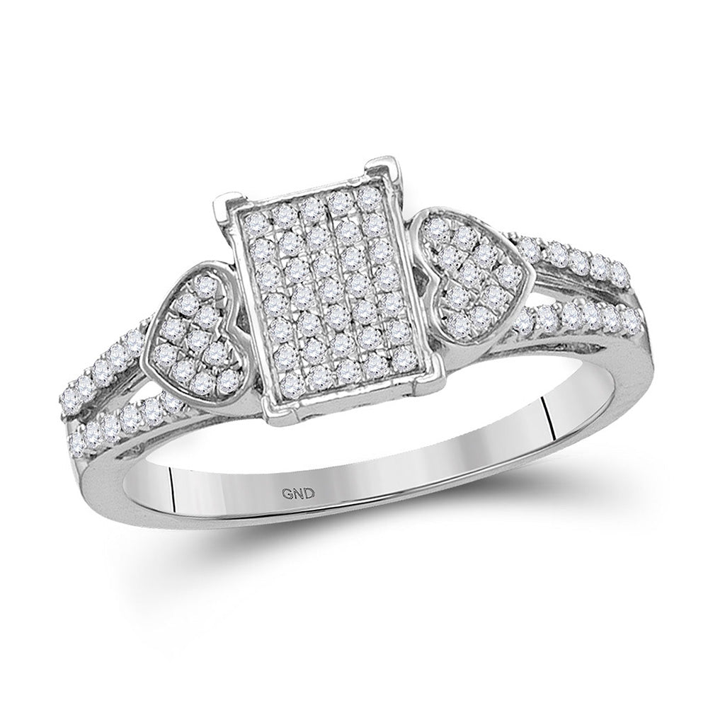 10kt White Gold Womens Round Diamond Double Heart Square Cluster Ring 1/4 Cttw