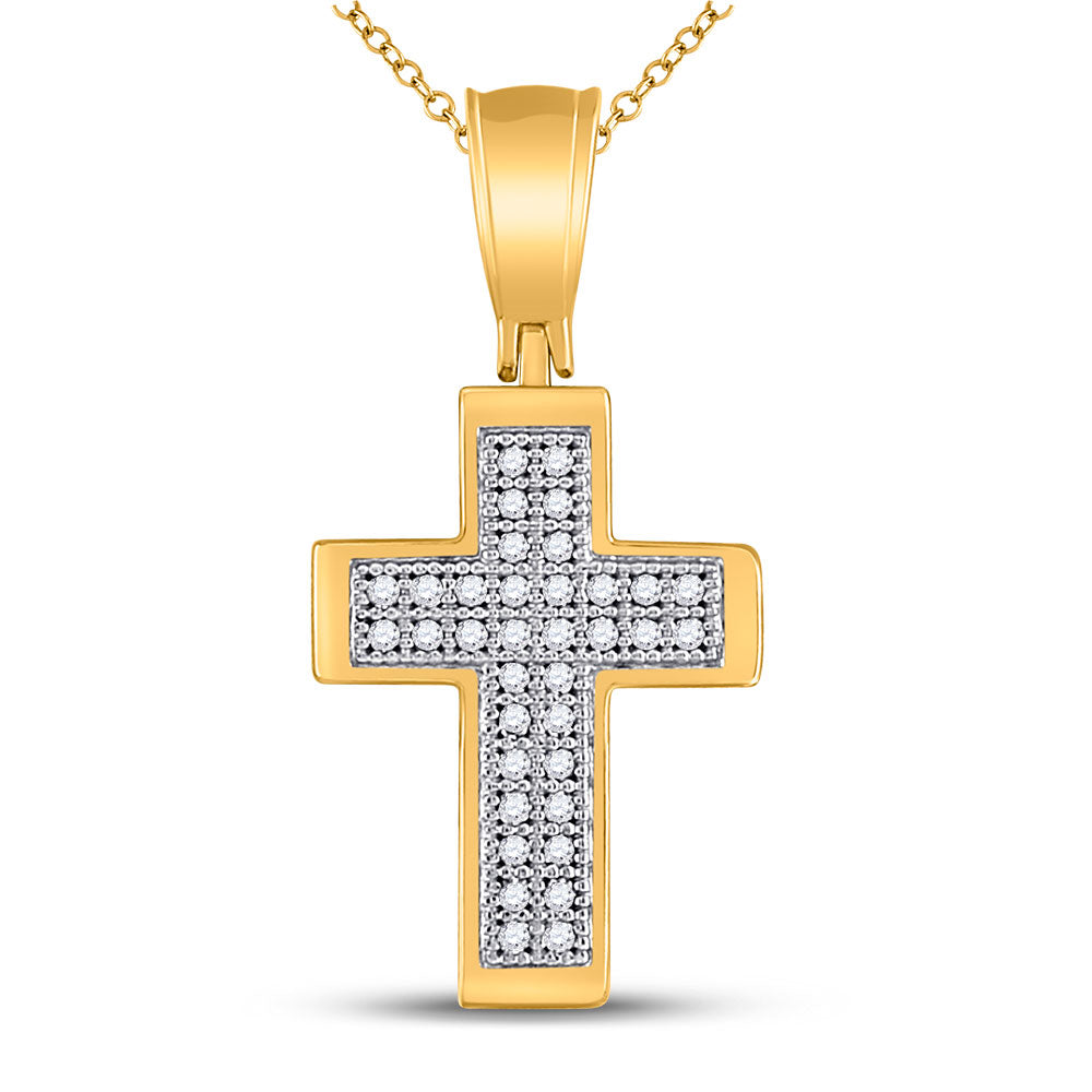 10kt Yellow Gold Womens Round Diamond Cross Pendant 1/10 Cttw